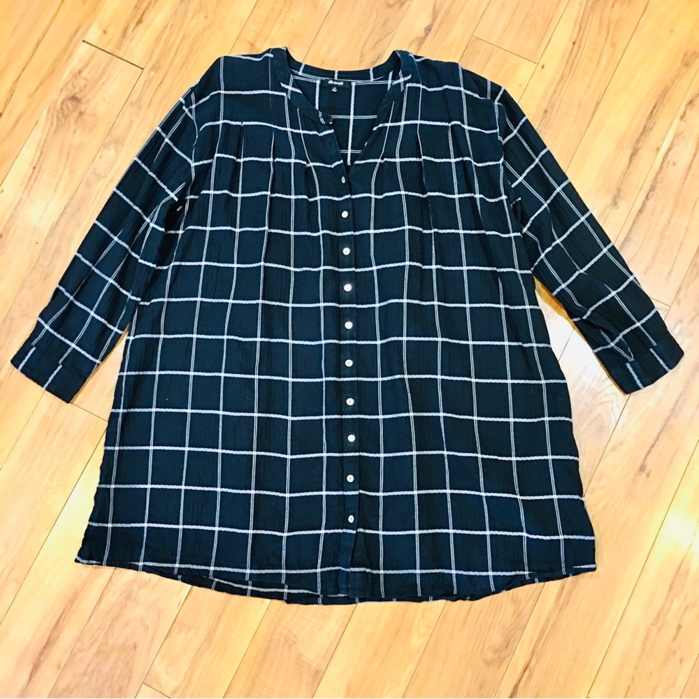 Madewell dress plaid window pane cotton flannel athlesiure cottage core …